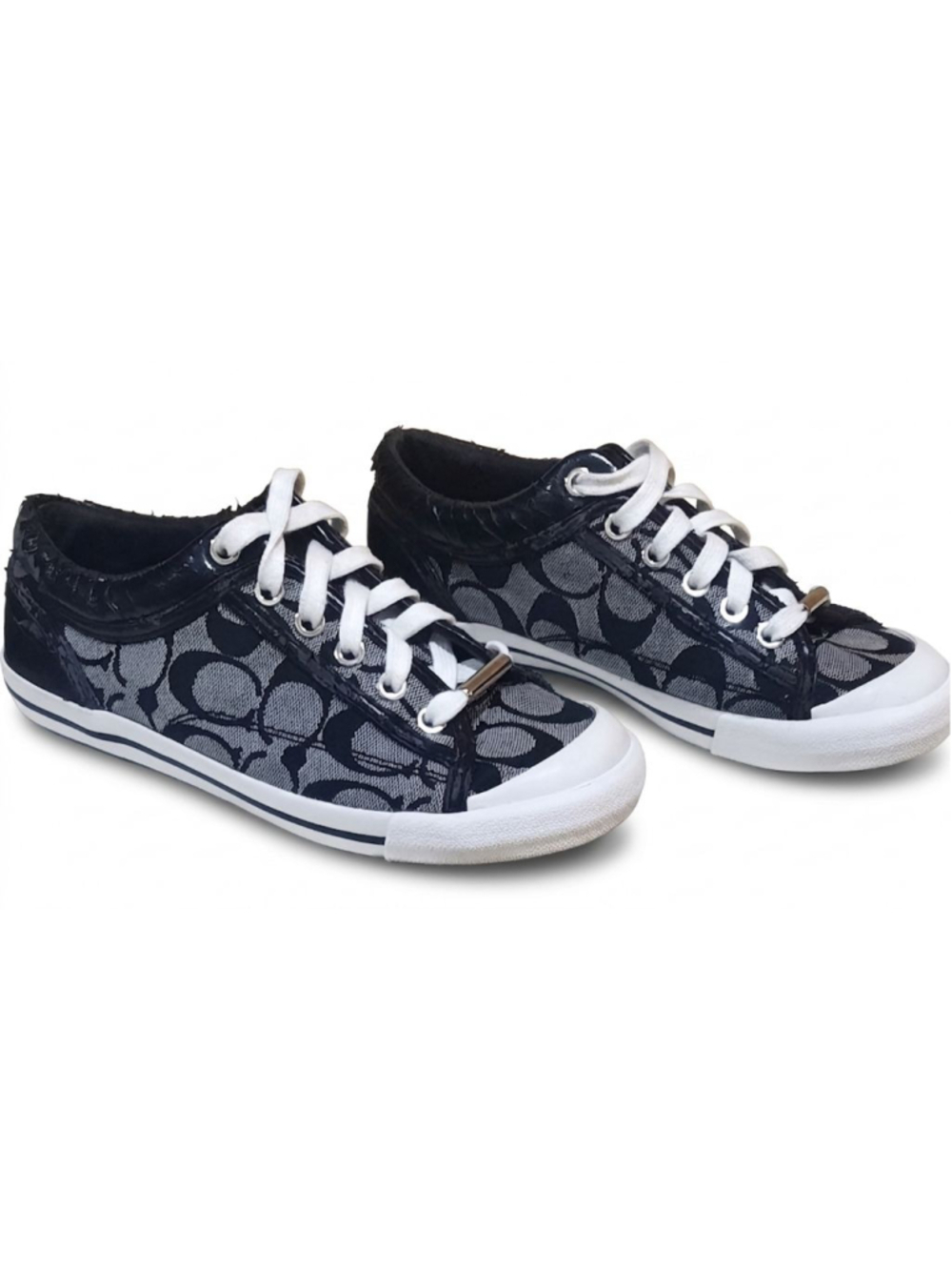 Coach Francesca Signature C Sneakers Women’s 5B Gray Silver Monogram Shoes.